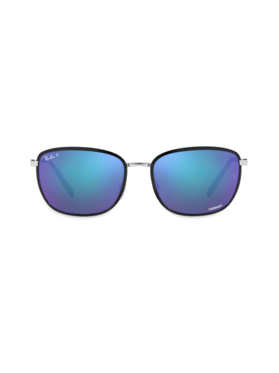 Ray Ban Rb3705 Chromance Sunglasses Silver Frame Blue Lenses Polarized 57-19