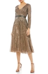 Mac Duggal Women's Sequin Long-sleeve Cocktail Dress In Dark Taupe