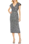 Mac Duggal Women's Sequin Faux Wrap Cocktail Dress In Platinum