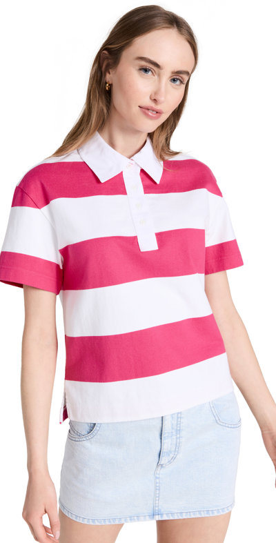 Alice And Olivia Treva Striped Cotton-jersey Polo Shirt In White