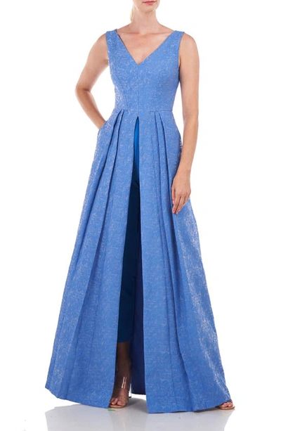 Kay Unger Collette Womens Pleated Walk-thru Jumpsuit In Blue