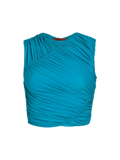 Simon Miller Women's Loop Ruched Jersey Crop Top In Blue