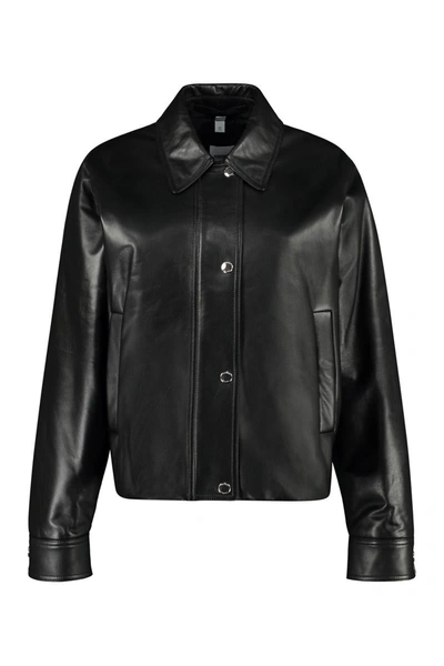 Burberry Lambskin Bomber Jacket In Black