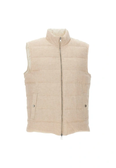 Eleventy Wool And Cotton Gilet In Beige/white