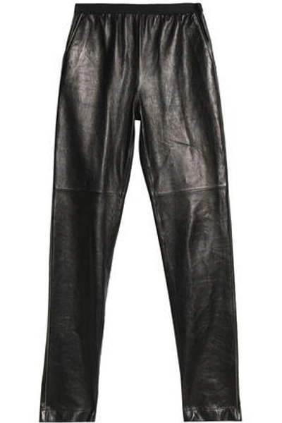 Maison Margiela Woman Gathered Leather Straight-leg Pants Black
