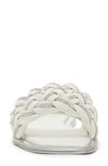 Vince Camuto Belmiya Metallic Beaded Braided Sandal In White Swan