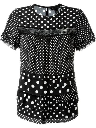 Marc By Marc Jacobs Polka Dot Print Ruffled T-shirt In Black