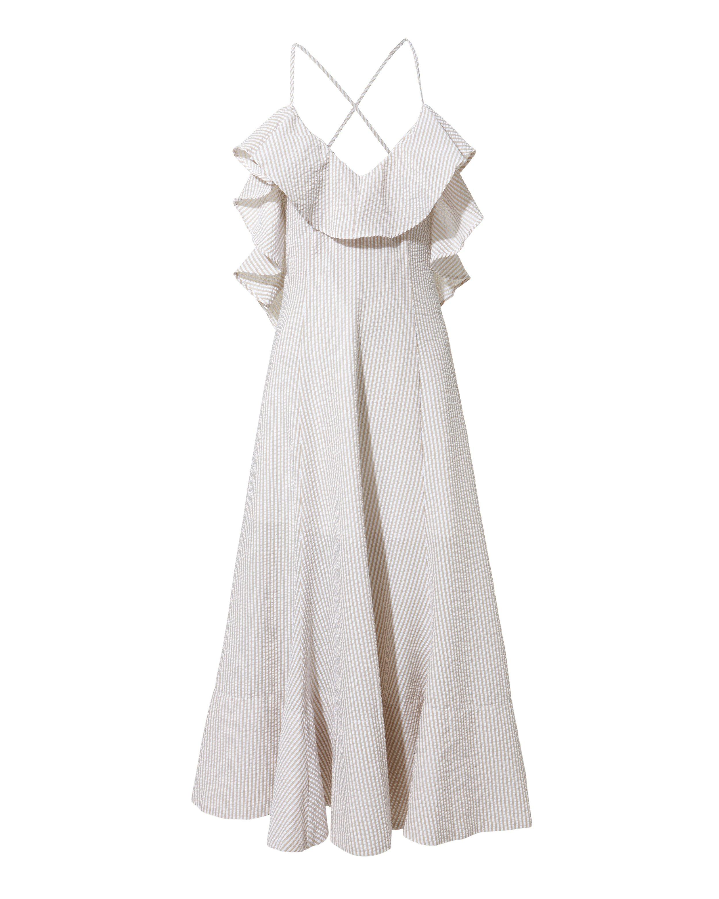 shona joy ruffle midi dress