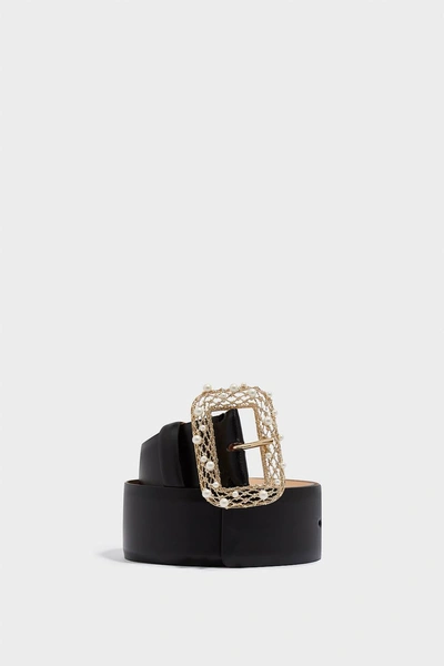 Elie Saab Faux Pearl-embellished Leather Waist Belt In Black