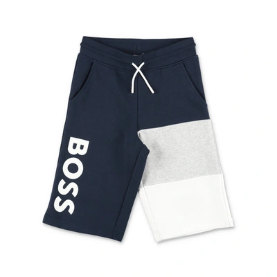 Hugo Boss Shorts Blu Con Pannelli A Contrasto In Felpa Di Misto Cotone Baby Boy