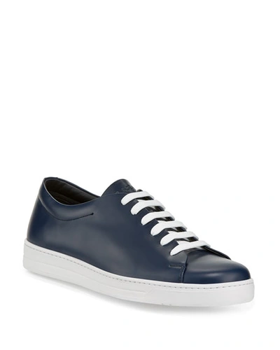 Prada Men's Calf Leather Low-top Sneakers, Blue