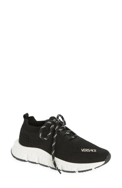 Versace Kid's Logo-print Greca Embossed Sneakers, Kids In Black