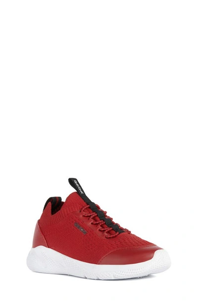 Geox Boy's Knit Leather Chunky Sneakers, Toddler/kids In Red/black