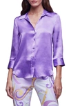 L Agence Dani Silk Satin 3/4-sleeve Button-down Blouse In Orchid