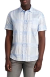 Karl Lagerfeld Plaid Short Sleeve Button-up Shirt In Lt Blue