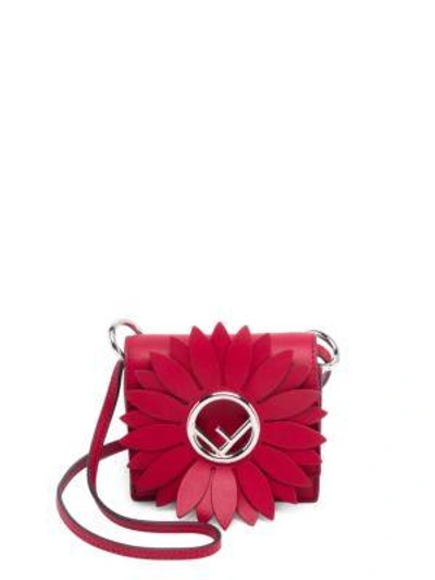 Fendi Micro Bag Leather Cross Body Accented With Flower In Fragola Red