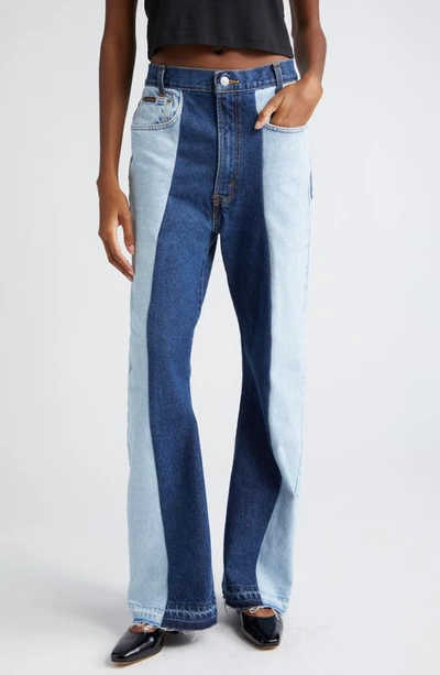 Rentrayage Two-toned Straight Layered-hem Jeans In Denim