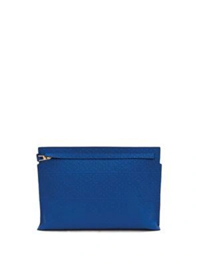 Loewe Large Logo Embossed Calfskin Leather Pouch - Blue In Electric Blue