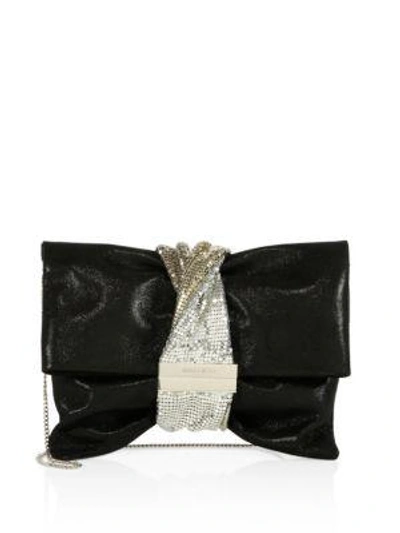 Jimmy Choo Chandra Crystal-band Shimmer Suede Clutch In Black