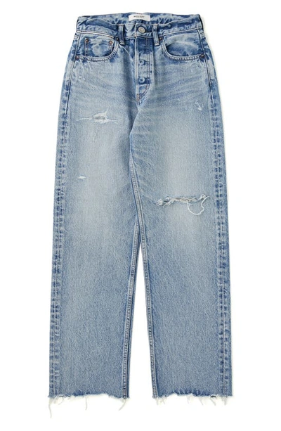 Moussy Vintage Elma Distressed Wide Straight Jeans In Blue