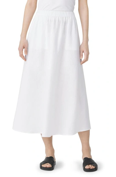 Eileen Fisher Gathered A-line Organic Linen Midi Skirt In White