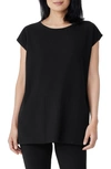 Eileen Fisher Short-sleeve V-neck Knit Tunic In Black