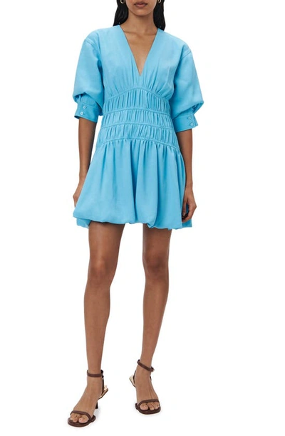 Simkhai Diem Gauze Short-sleeve Mini Bubble Dress In Capri