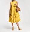 Frances Valentine Sunny Pleated Rosette Poplin Midi Dress In Yellow
