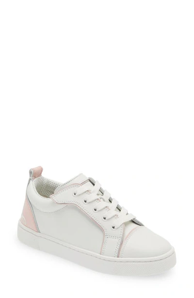 Christian Louboutin Kid's Funnyto Red-sole Low-top Trainers, Toddler/kids In Bianco/ Rosy