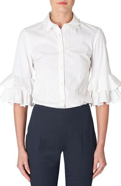 Carolina Herrera Button-front Shirt With Ruffle Trim In White