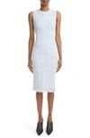 Givenchy Logo-print Tweed Midi Dress With Corset Seam Detail In Blue/white