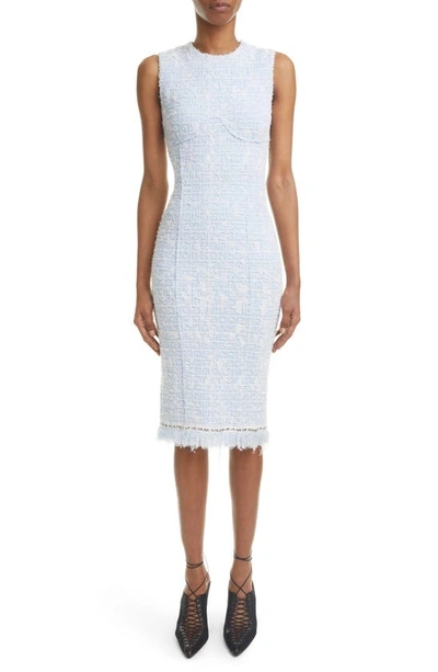 Givenchy Logo-print Tweed Midi Dress With Corset Seam Detail In Blue/white