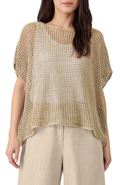 Eileen Fisher Open-stitch Bateau-neck Dolman-sleeve Sweater In Natural