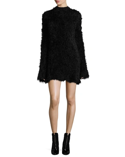 Mcq By Alexander Mcqueen Faux-fur Crewneck Long-sleeve A-line Dress In Black