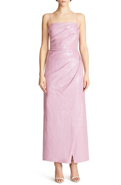 Halston Alania Ruched A-line Sequin Gown In Purple