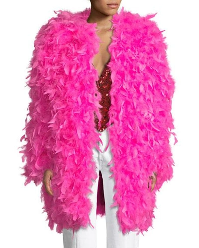 Adrienne Landau Iris Apfel Chandelle Feather Coat In Pink