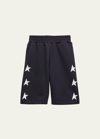 Golden Goose Kids' Boy's Star-printed Wide Leg Shorts In Dark Blue White