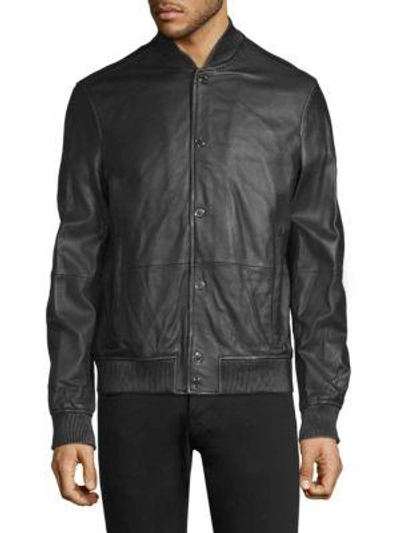 Michael Kors Perforated Leather Bomber Jacket In Black