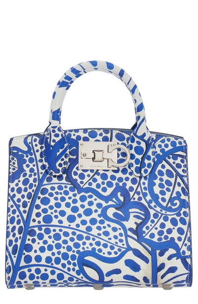 Ferragamo The Studio Foliage-print Box Top-handle Bag In Lapis/ Optic White