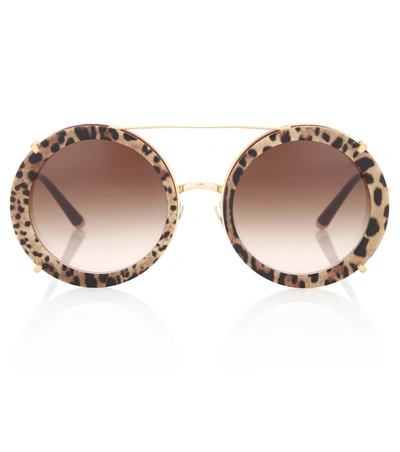 Dolce & Gabbana Round Clip-on Front Metal Sunglasses In Brown Gradient/gold