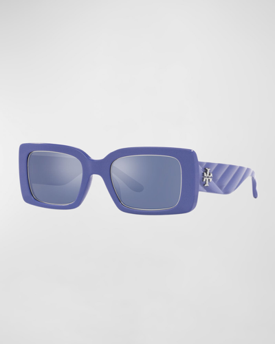 Tory Burch T-monogram Acetate Rectangle Sunglasses In 19401u Light Blue