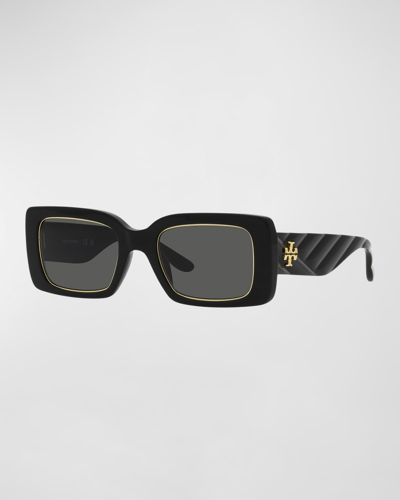 Tory Burch T-monogram Acetate Rectangle Sunglasses In Black