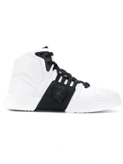 Versace Men's Fashion Show Medusa-embossed High-top Sneakers In White/black