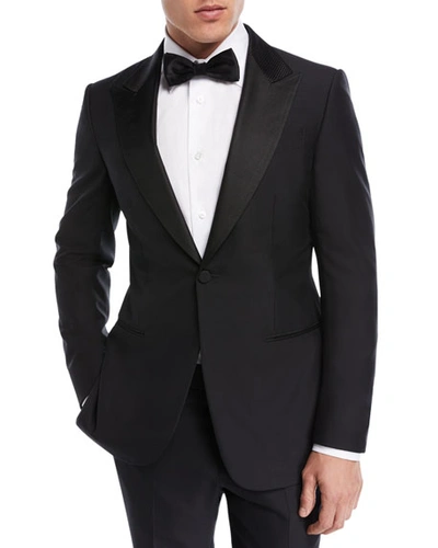 Ermenegildo Zegna Textured-lapel Wool-silk Tuxedo In Black