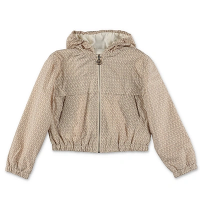 Michael Kors Kids' Beige Logo Nylon Girl  Cropped Jacket With Hood