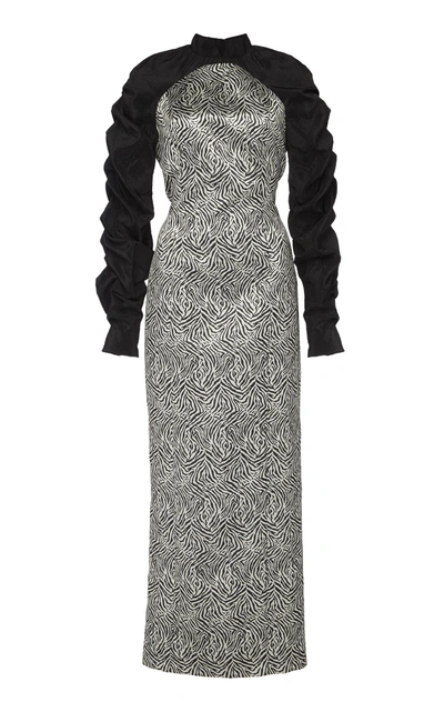 Eleanor Balfour Exclusive Lulu Ruched Jacquard Midi Dress In Black/white