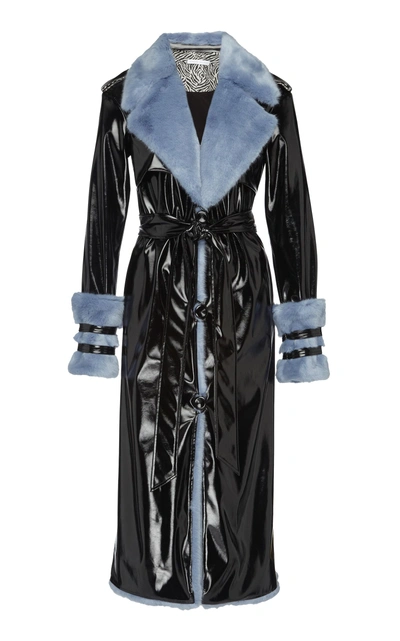 Eleanor Balfour Exclusive Serena Faux Fur-trimmed And Vinyl Trench Coat In Black