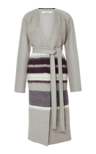 Yeon M'o Exclusive Clio Striped Wool-blend Coat In Grey