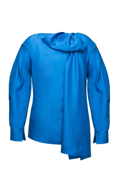 Lake Studio M'o Exclusive Draped Silk Top In Blue