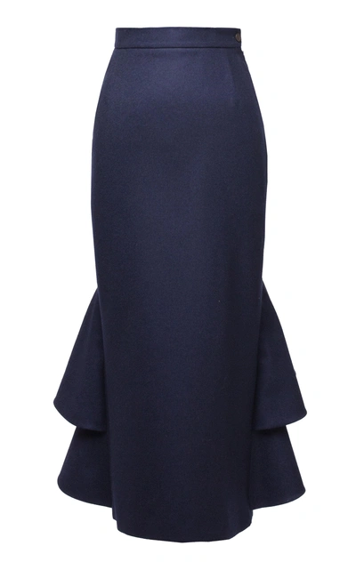 Lake Studio M'o Exclusive Wool Pencil Midi Skirt In Navy